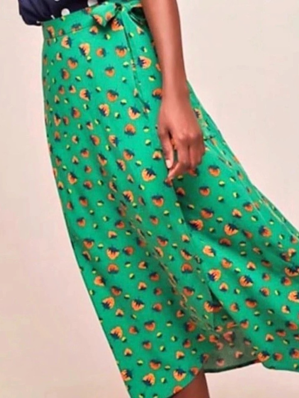 Conversations by Anthropologie Berry Nice Green Printed Wrap Midi Skirt Size Sma